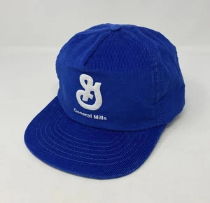 General Mills Vintage Blue Corduroy Trucker Hat SnapBack Cap USA Script Logo - Picture 1 of 7