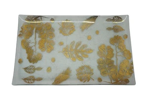 Gay Modeerscheinung vergoldetes Blatt & Eichel gebogenes Glas rechteckig Servierschale Waschtisch Tablett 16" - Bild 1 von 11