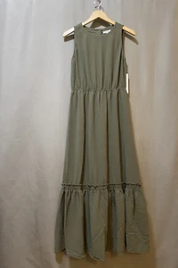 NWT Calvin Klein Women Sleeveless Buttoned Tiered Maxi Dress Size 6 Olive Green - Picture 1 of 14