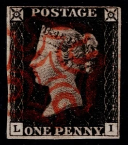 1840 1d Black Plate 2 LI 4m Red Maltese Cross Superb Used Cat. £375.00 - Picture 1 of 1