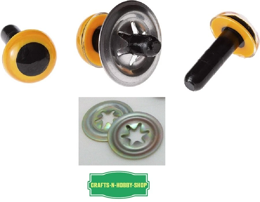 50 OJOS de marioneta artesanal de muñeca animal con 50 arandelas de metal fuertes ~ 9 mm amarillo Foto 1 de 1