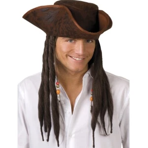 PIRATENHUT MIT HAAREN Hut Pirat Jack Sparrow Piratenmütze Dreispitz #914 - Bild 1 von 1