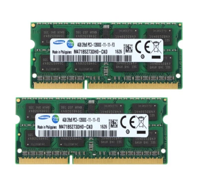RAM Samsung 2X 4 Go 2RX8 DDR3 1600 MHz PC3-12800 204PIN SODIMM Pour Mémoire #D - Photo 1/4