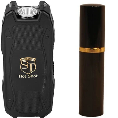 SAFETY TECHNOLOGY Self Defense Bundle Hot Shot 90 Million Stun Gun Black-Pepper Shot Pepper Spray