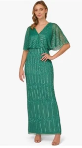 NWT Adrianna Papell Green Sequin Beaded Formal Evening Dress Gown 16W (D) - Picture 1 of 11
