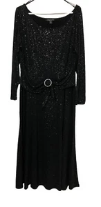 Perceptions New York Women’s Size 18 Black Glittery Belted Stretch Midi Dress - Picture 1 of 7