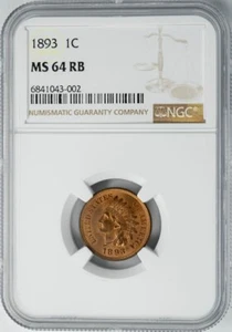 1893 Indian Head Cent 1c MS64 RB NGC 949988-1 - Picture 1 of 4