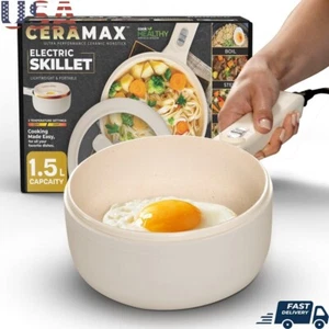 Electric Hot Pot Mini Cooker Nonstick Steamer Skillet W/ Lid Ramen Eggs Rice   - Picture 1 of 7