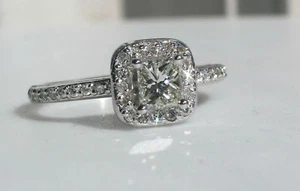 GIA Certified Princess Cut Diamond Halo Engagement Ring 0.70 CTW I-SI1 14K (EJ21 - Picture 1 of 7