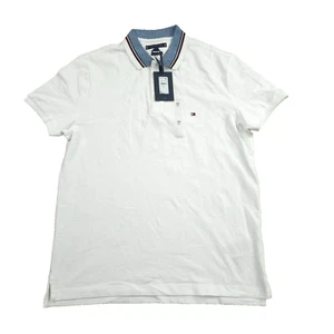 Tommy Hilfiger Men's White Regular Fit Mouline Collar Logo Polo Shirt Medium - Picture 1 of 9