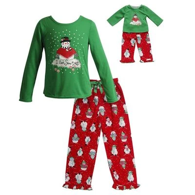 Девочка и кукла матч пижамы Рождество снеговик красный 5-8 наряд футов American Girl - Изображение 1 из 2