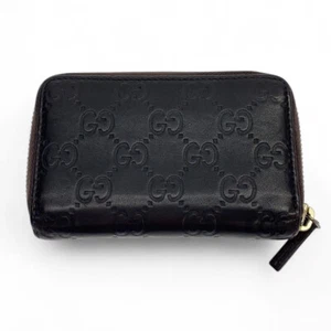 GUCCI GG Guccissima Firma Cremallera Alrededor Monedero Estuche para Tarjetas Cuero Marrón Auténtico - Imagen 1 de 5