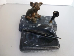 Vintage Esterbrook Schreibtisch Set Bronze Stier Hund Marmorsockel Füllfederhalter #2668 EUC - Bild 1 von 15