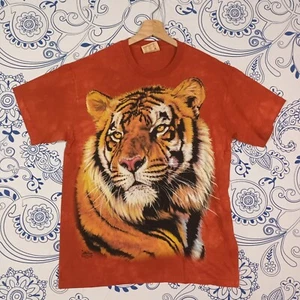 THE MOUNTAIN USA 2000 TEE T-SHIRT TIGER TIGRE BLEACHED TIE DYE STYLE BIG PRINT M - Picture 1 of 9