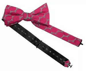 GORGEOUS BOW TIE > Mens Pink Grey Polka Dot Spot Silk Adjustable 14" - 18½" - Picture 1 of 1