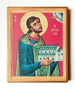 Christkatholische Ikone des heiligen Edwin von Northumbria, Handarbeit, Brett, 18,5x14,5cm - Bild 1 von 9