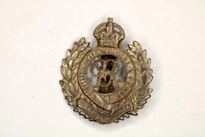 WW1 British Army Royal Engineers Brass Cap Badge GV Kings Crown - Foto 1 di 2