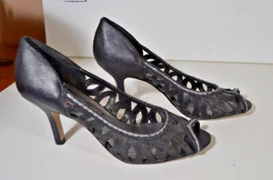 New York Transit Womens Black/Silver Peep Toe Cut Out Pumps/Heels Size 10M - Picture 1 of 3