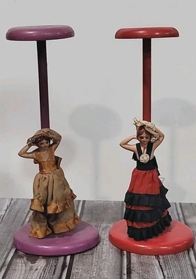 Sombrero de madera pintado a mano vintage soporte cuerpo completo dama muñeca trajes y sombrero  Foto 1 de 4