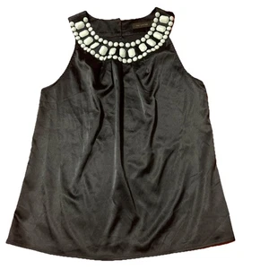 Blusa sin mangas The Limited negra con cuello de cuentas blancas XS - Imagen 1 de 6