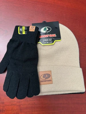 Mossy Oak 3 件套 - 2 帽子和 1 双手套黑色和棕褐色 — 第 1/2 张图片