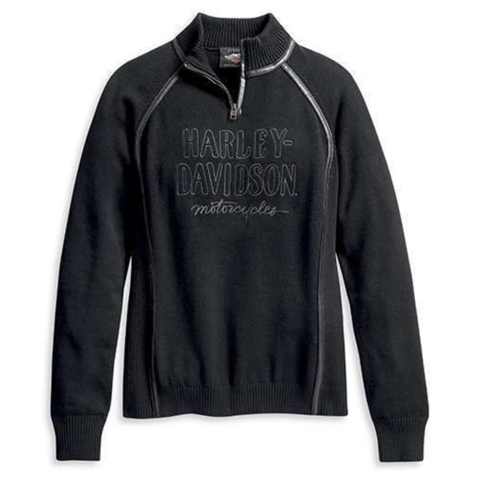 Harley Davidson Women's 1/4 Zip Ski Sweater in Black Wool Blend Womens Size 1W - Изображение 1 из 4