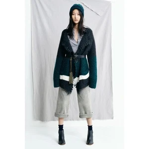 Cárdigan abierto Madewell tejido a mano mezcla de lana flecos en bloque de color a rayas S - Imagen 1 de 7