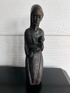 Hand Carved Wood Madonna And Child 7.5 inch Folk Art Statue - Picture 1 of 9