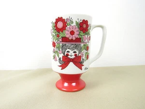 Vintage Red & Pink Flower Footed Pedestal Coffee Cup 1970s Elena Arnart Mod 2467 - Picture 1 of 6