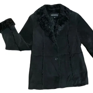 Chaqueta de cuero de gamuza negra Giacca vintage usada en excelente estado abrigo talla mediana - Imagen 1 de 8