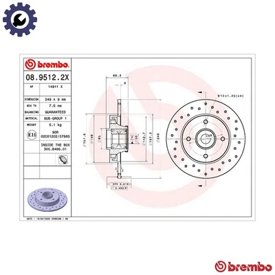 2x BRAKE DISC 08.9512.2X FOR PEUGEOT 2008/Van 207/Hatchback/SW/CC 208 307  DS - Image 1 of 4