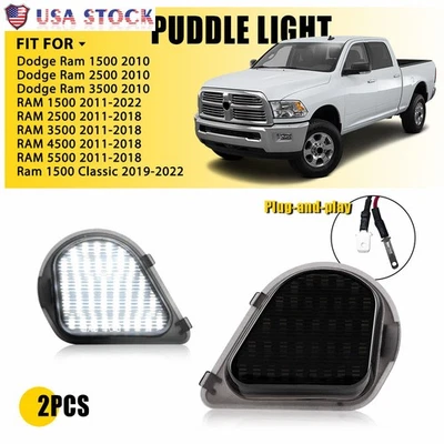 LED White Puddle Lamp Side Mirror Lights Fits RAM 1500 2011-2022/RAM 2500 11-18 - Image 1 of 4