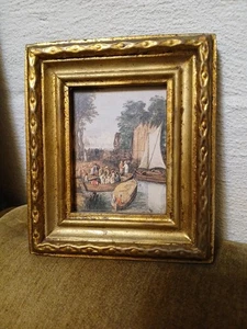 Vintage Florentine Italy Landscape Boat Print Gold Mini Frame 5 3/4” H x 4 3/4 W - Bild 1 von 9