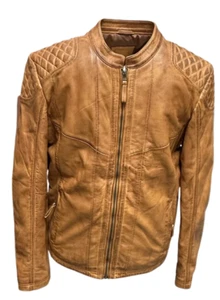 Men’s Real Leather Jacket Fitted Racing Vintage Biker Leather Jacket By OSX® - Picture 1 of 4