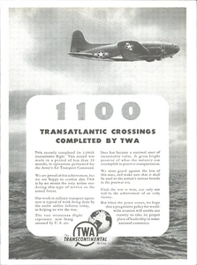 1943 WWII TWA AIRLINE PHOTO PRINT AD Transatlantic military transport plane war - Picture 1 of 1