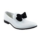 White Patent Slip On Loafers Bow Tie Top Tuxedo Dress Modern Shoes  By AZAR MAN