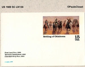 US 1989 SC UX130 SETTLING OF OKLAHOMA 15¢ MINT FINE/VERY FINE - Picture 1 of 1