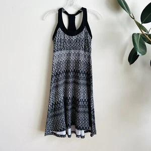 Prana Geometric Print Racerback Dress Built In Bra Sz S Black Gray Outdoor - Picture 1 of 4