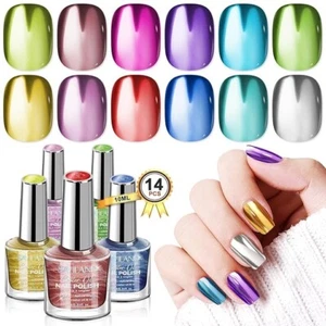 Chrome Nail Polish Set 12 Colors Mirror Metallic Glitter Nail Polish 0.34oz H... - Picture 1 of 1