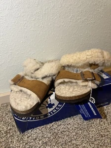 New Birkenstock Arizona Teddy Split Shearling Sandals, Womens Size 5 - Picture 1 of 4