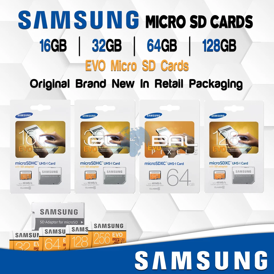 SAMSUNG Tarjeta Micro SD MicroSD 16GB 32GB 64GB 128GB EVO Adaptador Lote Clase 10 OEM Foto 1 de 1