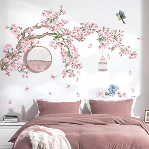 Cherry Blossom Wall Decals - Pink Flower & Birds Peel & Stick Wall Art Stickers - Picture 1 of 8