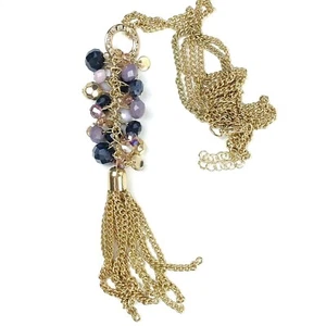 Charming Charlie Gold & Purple Long Drop Tassel Statement Necklace New - Bild 1 von 3