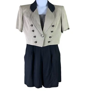 Vintage Outfit Set Short Sleeved Blouse Pleated Shorts Brown Black Dawn Joy 9/10 - Picture 1 of 12