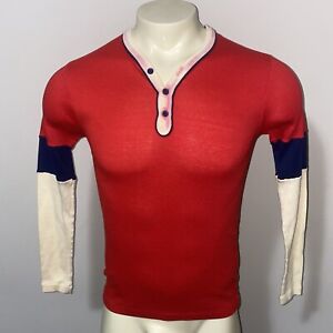Vtg 60s 70s Henley Shirt Mens LARGE K-mart Long Sleeve Striped Disco t-shirt Mod