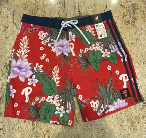 New Hurley Phantom x '47 Brand MLB Philadelphia Phillies Board Shorts 32 Tropic Cover