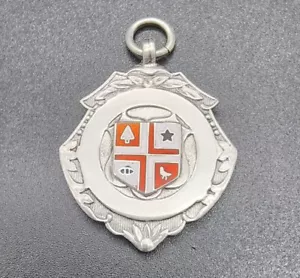 ANTIQUE STERLING SILVER ENAMELED REVERSIBLE FOB FOR POCKET WATCH CHAIN/UK/1937 - Picture 1 of 8