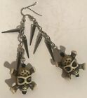 Green Skull Earrings With Spikes Chain Long 277