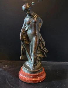Antique French Bronze Sculpture Veiled Woman in Classical Style Marble Base 19th - Picture 1 of 3