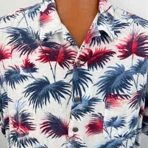 Hawaiian Aloha 2 XL Shirt Palm Leaves Red White Blue Patriotic Tropical - Picture 1 of 8